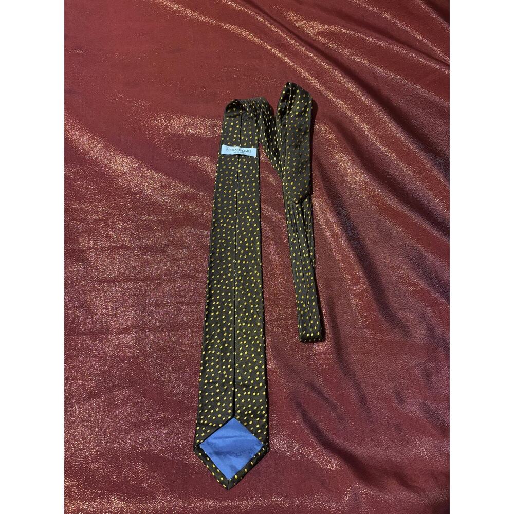Richard James Tie Mens One Size Black Gold Polka Dot Silk Necktie Savile Row